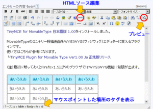 TinyMCE Plugin for MovableTypeをインストール後のエントリー投稿画面